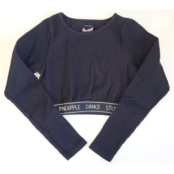 Pineapple Dance Studios Ribbed Black Long Sleeve Cropped Top M (Size 9/10) - Picture 1 of 8